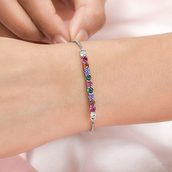 Shop Lc Karis Simulated Multi Diamond 2.20 Ctw Bolo Bracelet In Platinum Bond And Stainless Steel