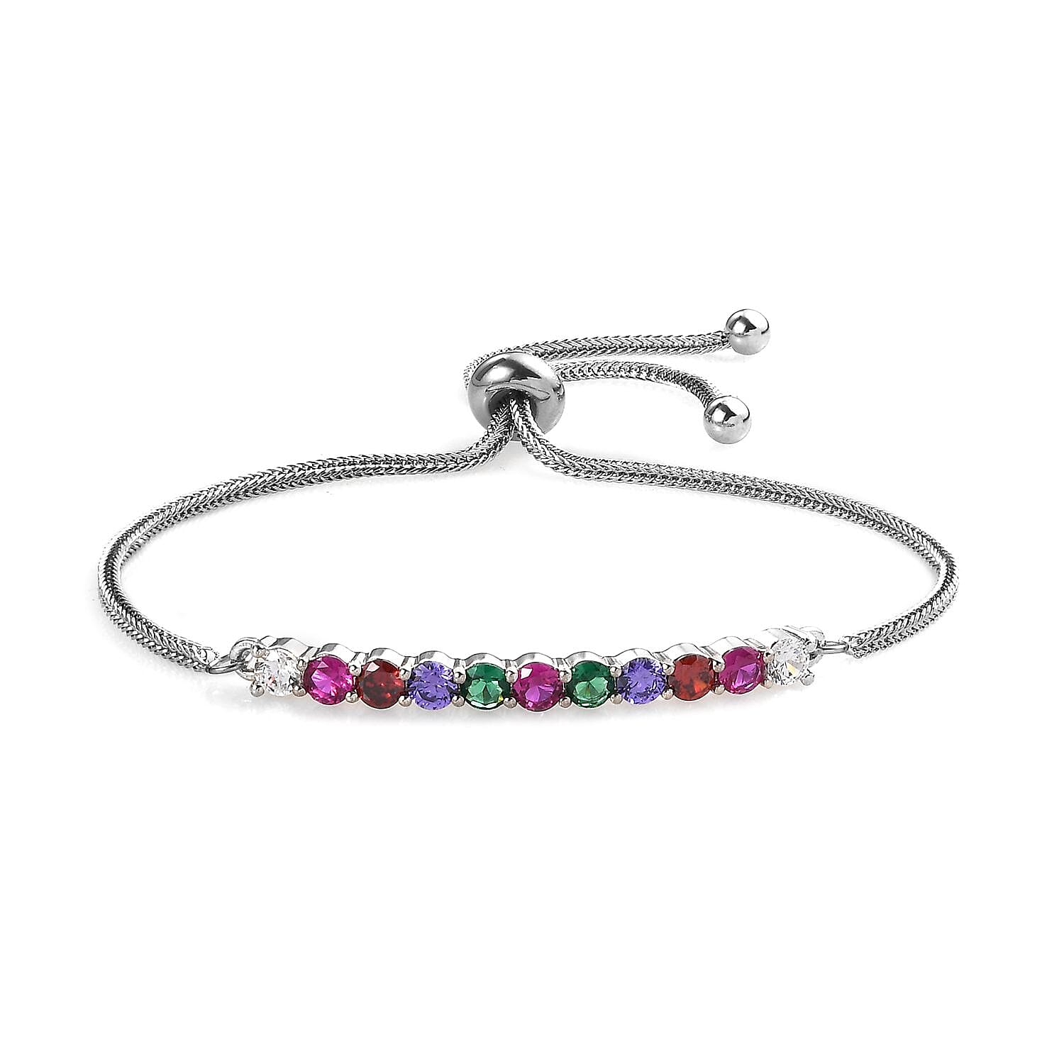 shop lc Karis Simulated Multi Diamond 2.20 ctw Bolo Bracelet in Platinum Bond and Stainless Steel