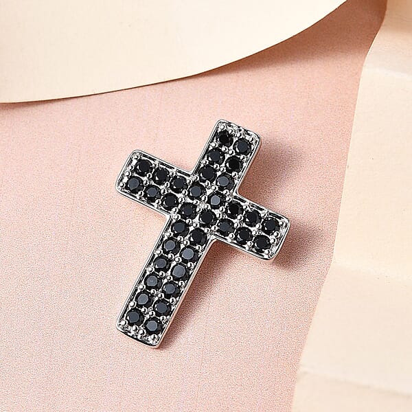 Shop Lc Karis Thai Black Spinel 1.70 Ctw Cross Pendant Without Chain In Platinum Bond