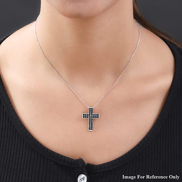 Shop Lc Karis Thai Black Spinel 1.70 Ctw Cross Pendant Without Chain In Platinum Bond
