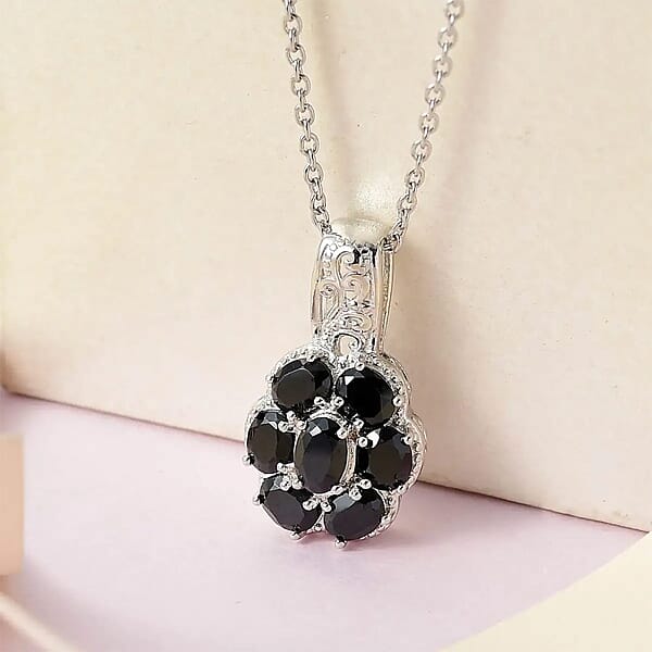Shop Lc Karis Thai Black Spinel 3.00 Ctw Pendant Necklace 20 Inches In Platinum Bond And Stainless Steel Tarnish-Free Waterproof Sweat Proof Jewelry