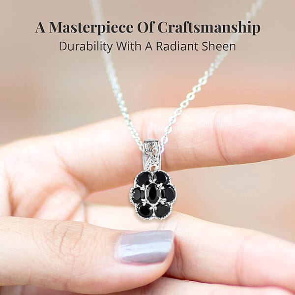 Shop Lc Karis Thai Black Spinel 3.00 Ctw Pendant Necklace 20 Inches In Platinum Bond And Stainless Steel Tarnish-Free Waterproof Sweat Proof Jewelry