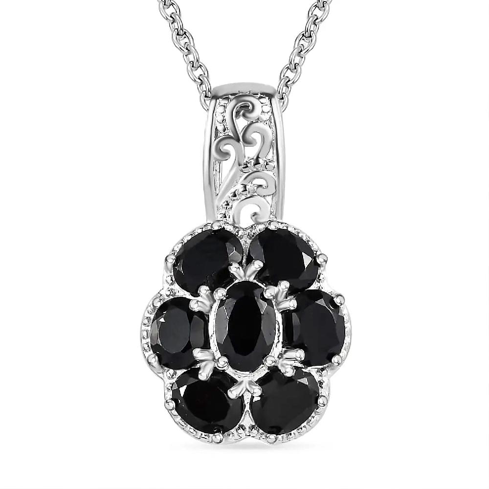 shop lc Karis Thai Black Spinel 3.00 ctw Pendant Necklace 20 Inches in Platinum Bond and Stainless Steel Tarnish-Free Waterproof Sweat Proof Jewelry