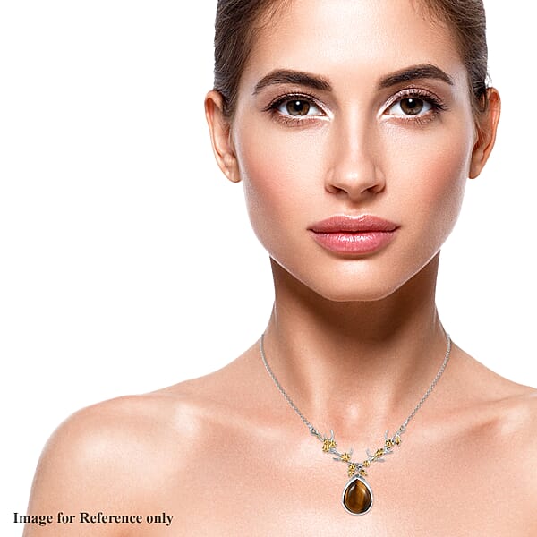 Shop Lc Karis Tiger's Eye Necklace 18 Inches In 18K YG Plated And Platinum Bond 14.65 Ctw