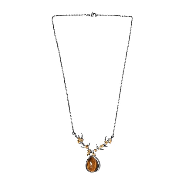Shop Lc Karis Tiger's Eye Necklace 18 Inches In 18K YG Plated And Platinum Bond 14.65 Ctw