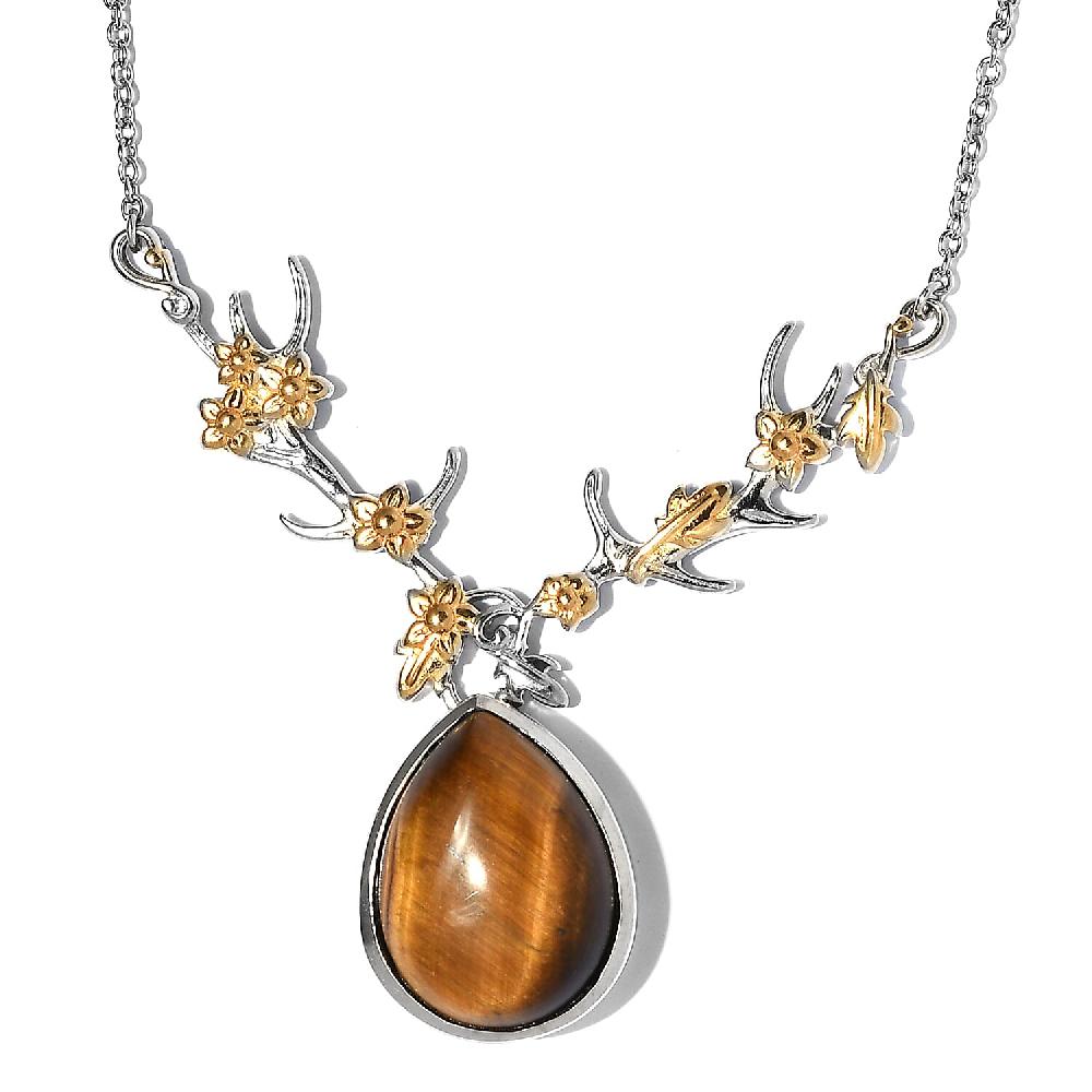 shop lc Karis Tiger's Eye Necklace 18 Inches in 18K YG Plated and Platinum Bond 14.65 ctw