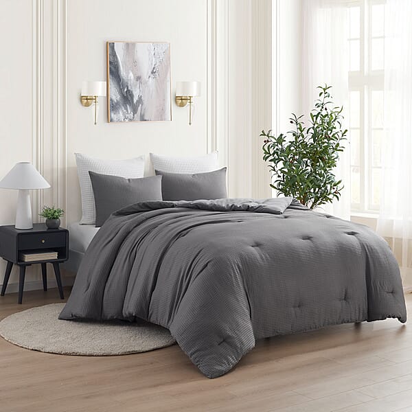 Shop Lc Kathy Ireland 3-Piece Gray Waffle Down Alternative Comforter Set -Queen