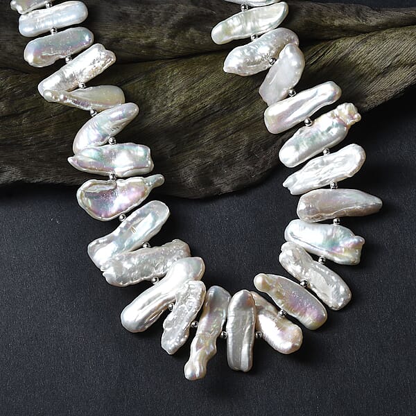 Shop Lc Keshi Pearl Necklace In Rhodium Over Sterling Silver 18 Inches