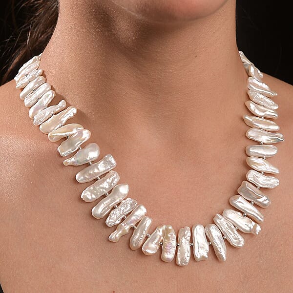 Shop Lc Keshi Pearl Necklace In Rhodium Over Sterling Silver 18 Inches