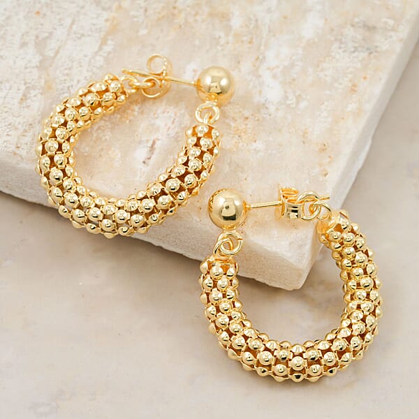 Shop Lc La Bella Italian 14K Yellow Gold Over Sterling Silver Pop Corn Chain Hoop Earrings 6.35 Grams