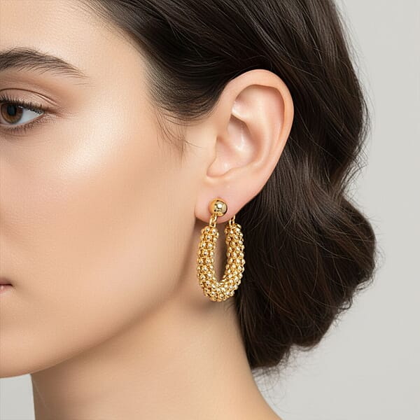 Shop Lc La Bella Italian 14K Yellow Gold Over Sterling Silver Pop Corn Chain Hoop Earrings 6.35 Grams