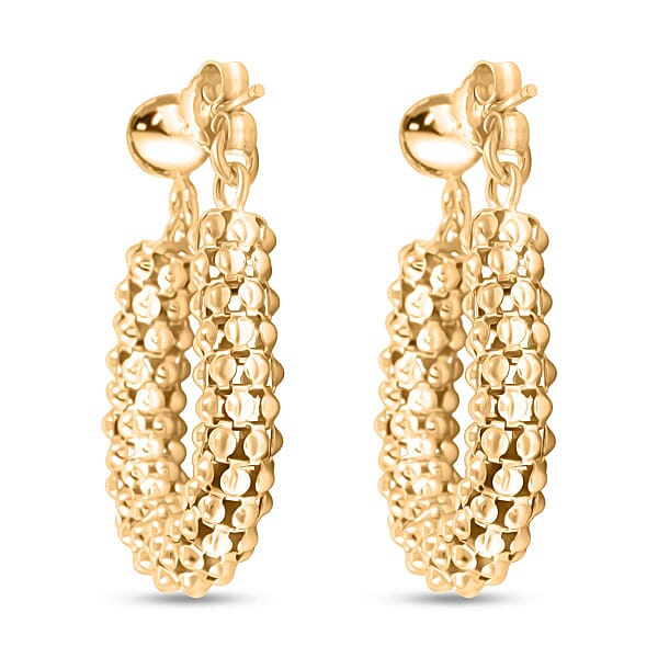 Shop Lc La Bella Italian 14K Yellow Gold Over Sterling Silver Pop Corn Chain Hoop Earrings 6.35 Grams
