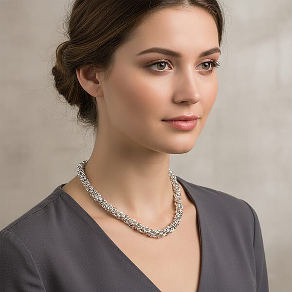 Shop Lc La Bella Italian Fancy Byzantine Chain Necklace In Sterling Silver 53.9 Grams 22 Inches