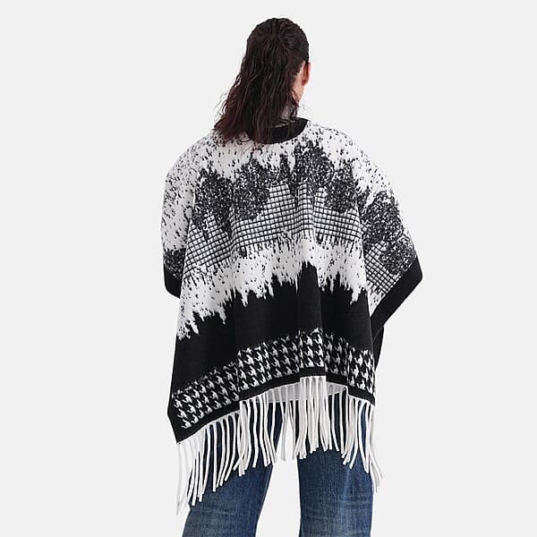 Shop Lc La Marey Beige With Blue Pattern Tassel Poncho