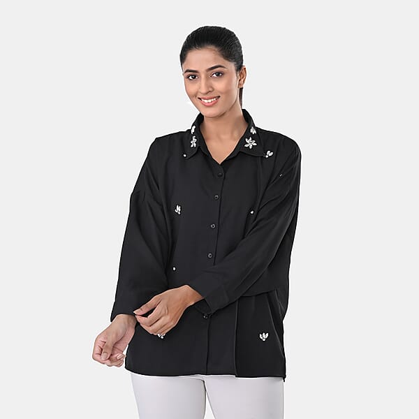 Shop Lc La Marey Black 3/4 Sleeve Blouse With Hand Sewn Jewels - One Size Fits Most