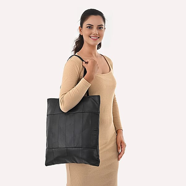 Shop Lc La Marey Black Genuine Leather Shoulder Bag With Faux Leather Strap