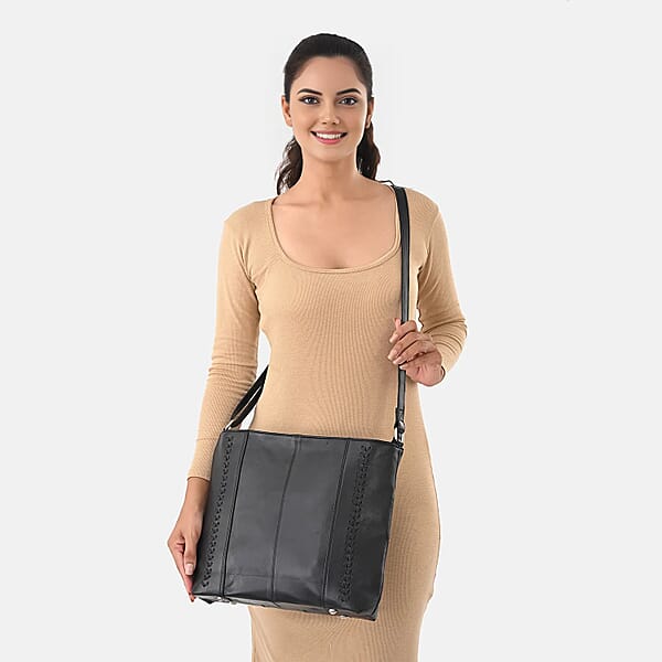 Shop Lc La Marey Black Genuine Leather Shoulder Bag With Faux Leather Strap