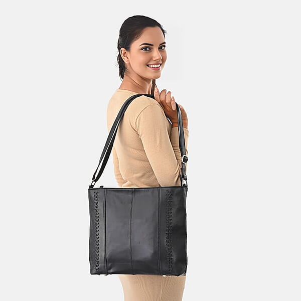 Shop Lc La Marey Black Genuine Leather Shoulder Bag With Faux Leather Strap