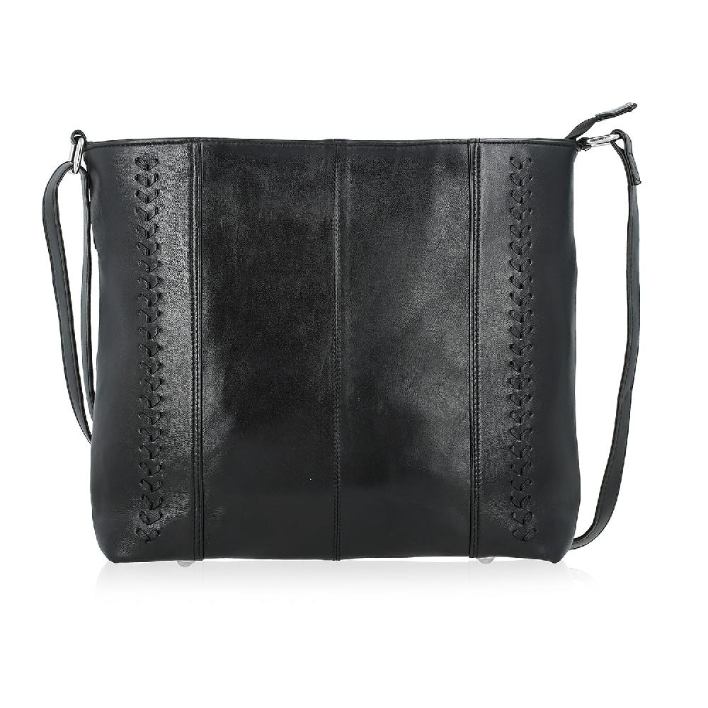 shop lc La Marey Black Genuine Leather Shoulder Bag with Faux Leather Strap
