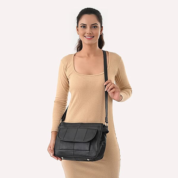 Shop Lc La Marey Black Genuine Leather Shoulder With Faux Leather Strap