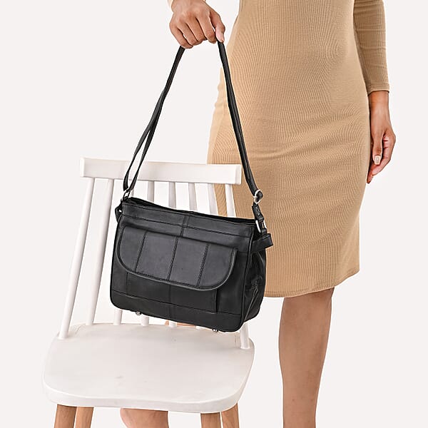 Shop Lc La Marey Black Genuine Leather Shoulder With Faux Leather Strap