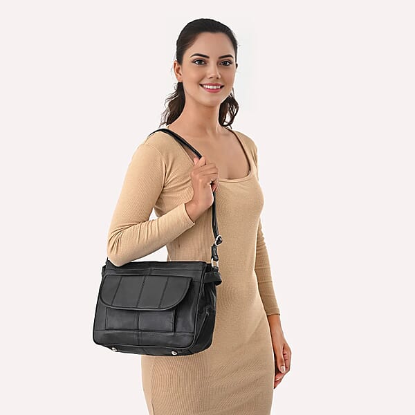 Shop Lc La Marey Black Genuine Leather Shoulder With Faux Leather Strap