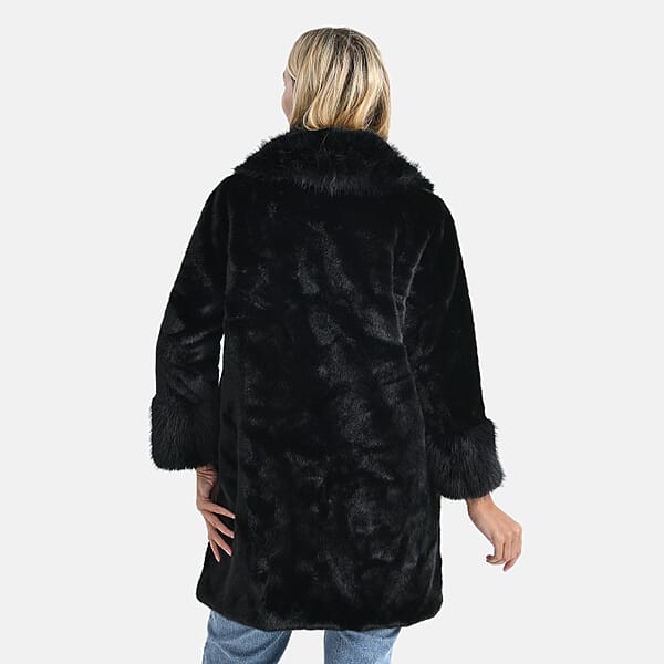 Shop Lc La Marey Black Luxe Faux Fur Trench Jacket -S/M