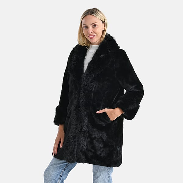 Shop Lc La Marey Black Luxe Faux Fur Trench Jacket -S/M