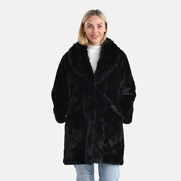 Shop Lc La Marey Black Luxe Faux Fur Trench Jacket -S/M