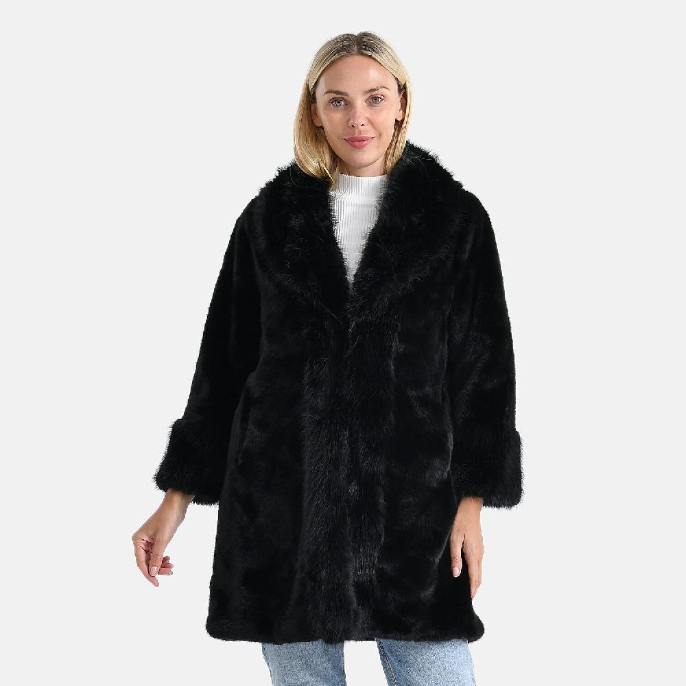 shop lc La Marey Black Luxe Faux Fur Trench Jacket -S/M