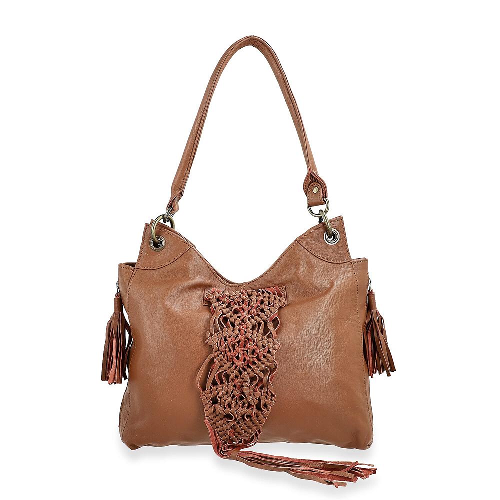 shop lc La Marey Brown Genuine Leather Macrame Flap Tote Bag