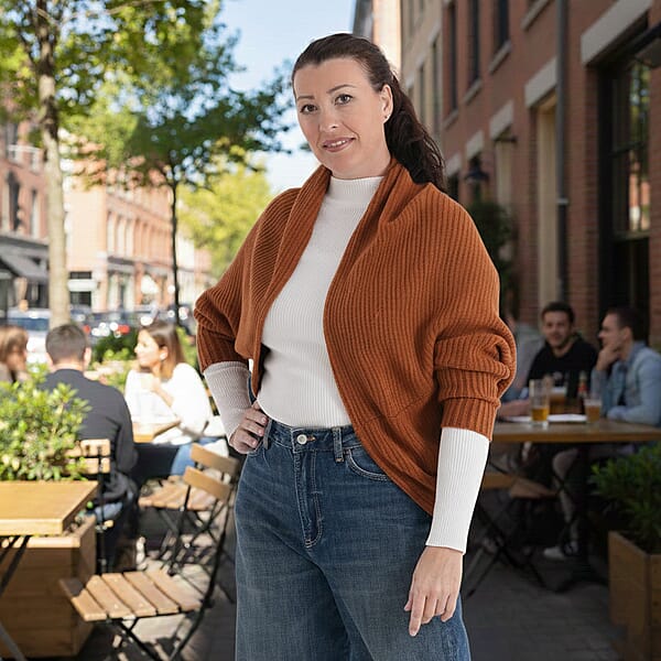 Shop Lc LA MAREY Cognac Floral Embroidered Knit Ruana - One Size Fits Most