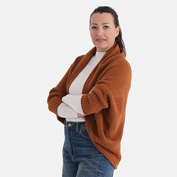 Shop Lc LA MAREY Cognac Floral Embroidered Knit Ruana - One Size Fits Most