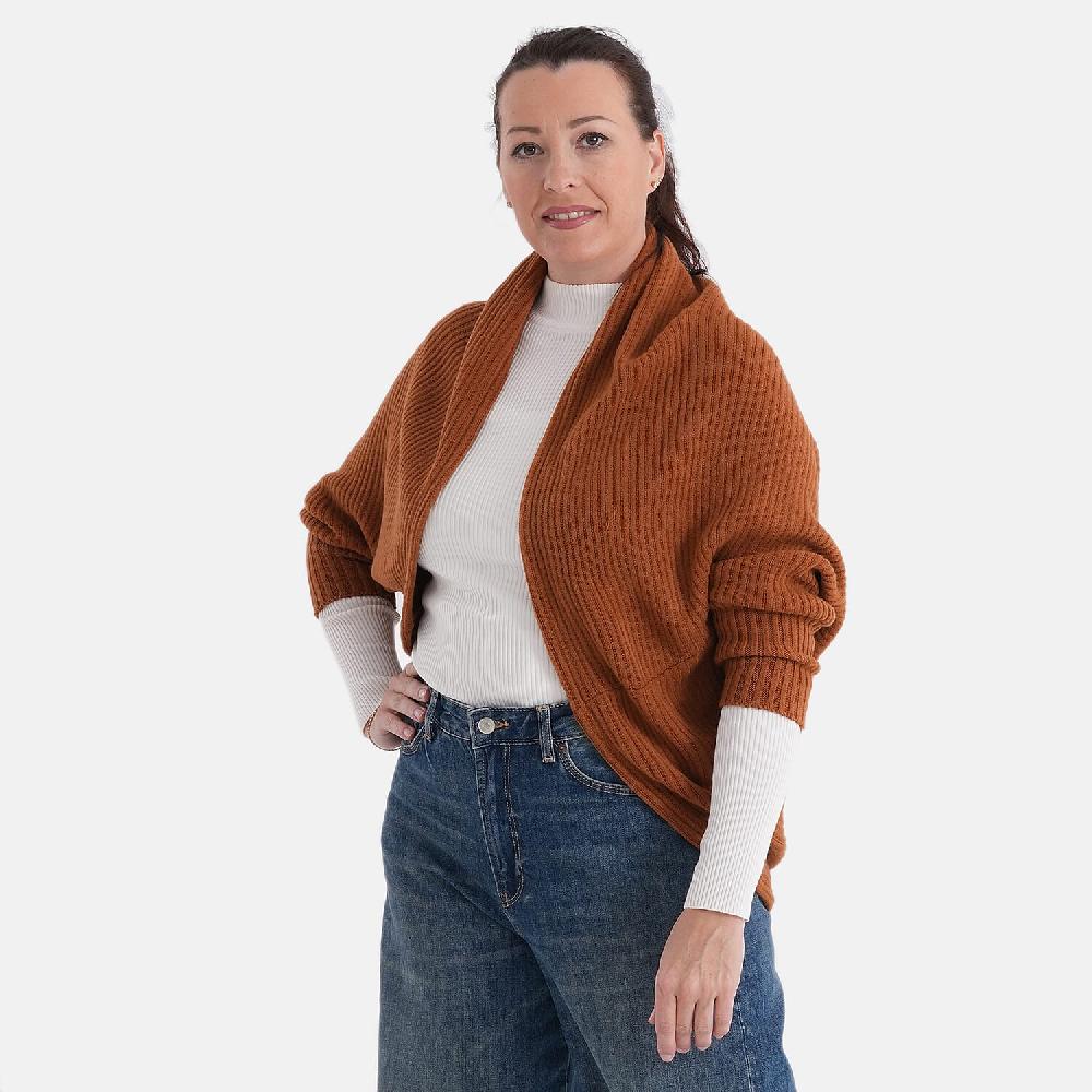 shop lc LA MAREY Cognac Floral Embroidered Knit Ruana - One Size Fits Most