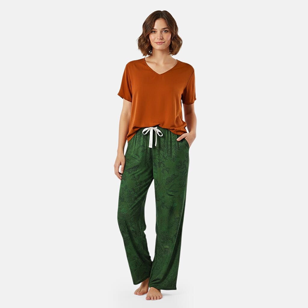 shop lc La Marey Green and Brown Casual Basic Tops and Flowy Wide Leg Pants - One Size Fits Most