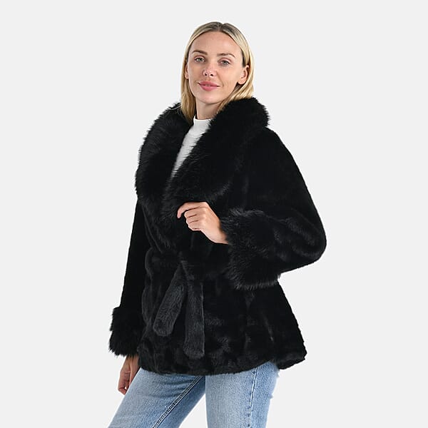 Shop Lc LA MAREY Luxe Faux Fur Belted Jacket With Sueded Interior