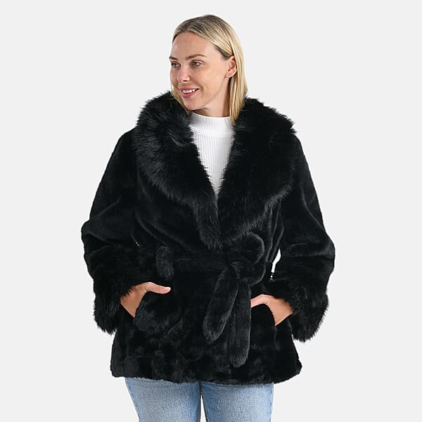 Shop Lc LA MAREY Luxe Faux Fur Belted Jacket With Sueded Interior