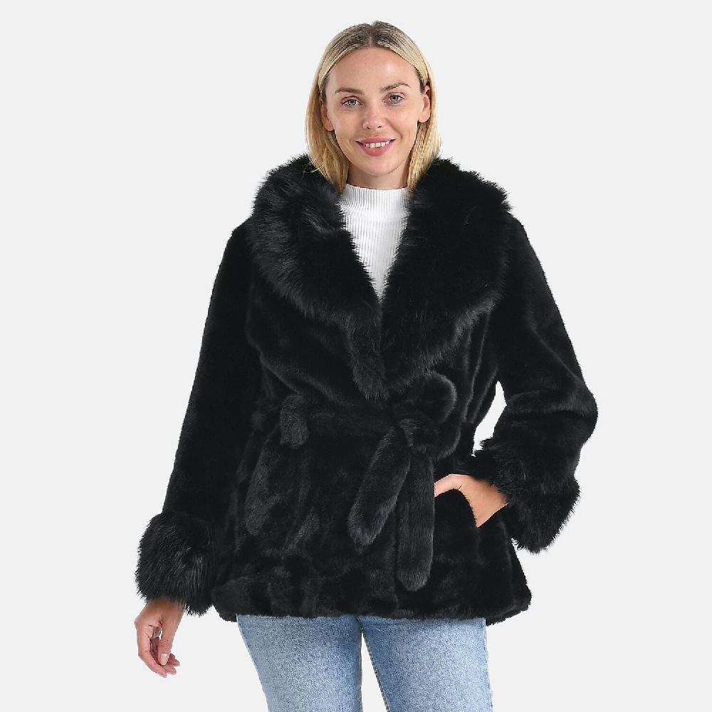 shop lc LA MAREY Luxe Faux Fur Belted Jacket with Sueded Interior
