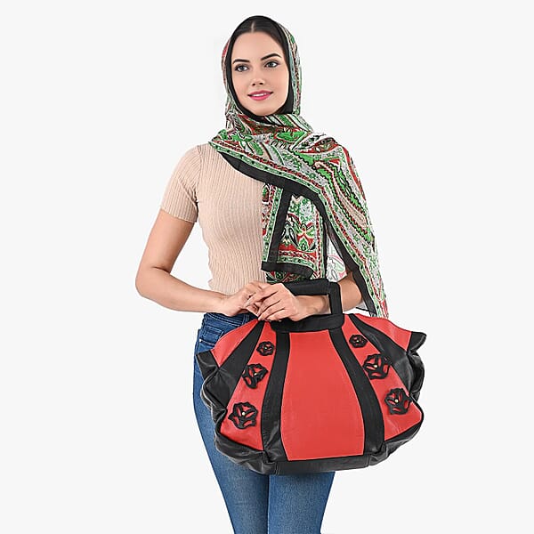 Shop Lc LA MAREY Red 100% Genuine Leather Tote Bag With Silk Scarf