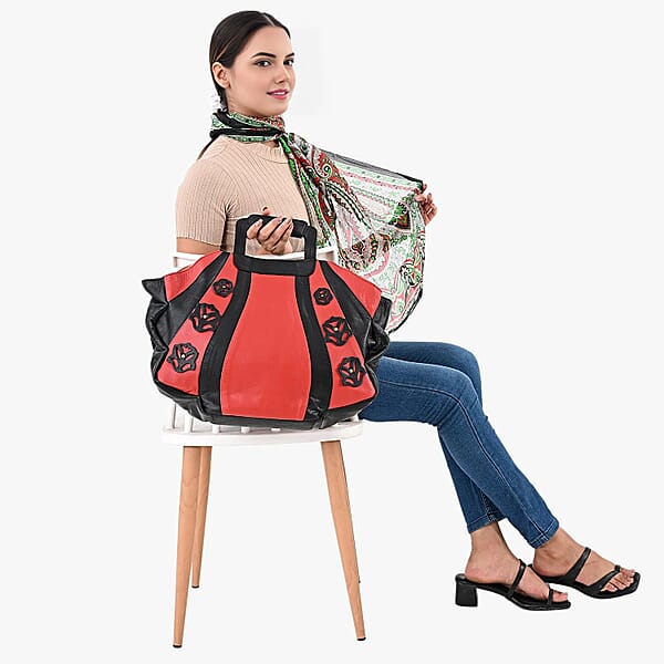 Shop Lc LA MAREY Red 100% Genuine Leather Tote Bag With Silk Scarf