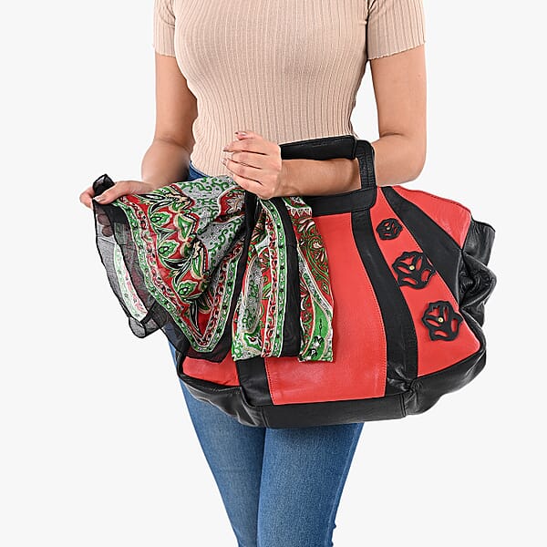 Shop Lc LA MAREY Red 100% Genuine Leather Tote Bag With Silk Scarf