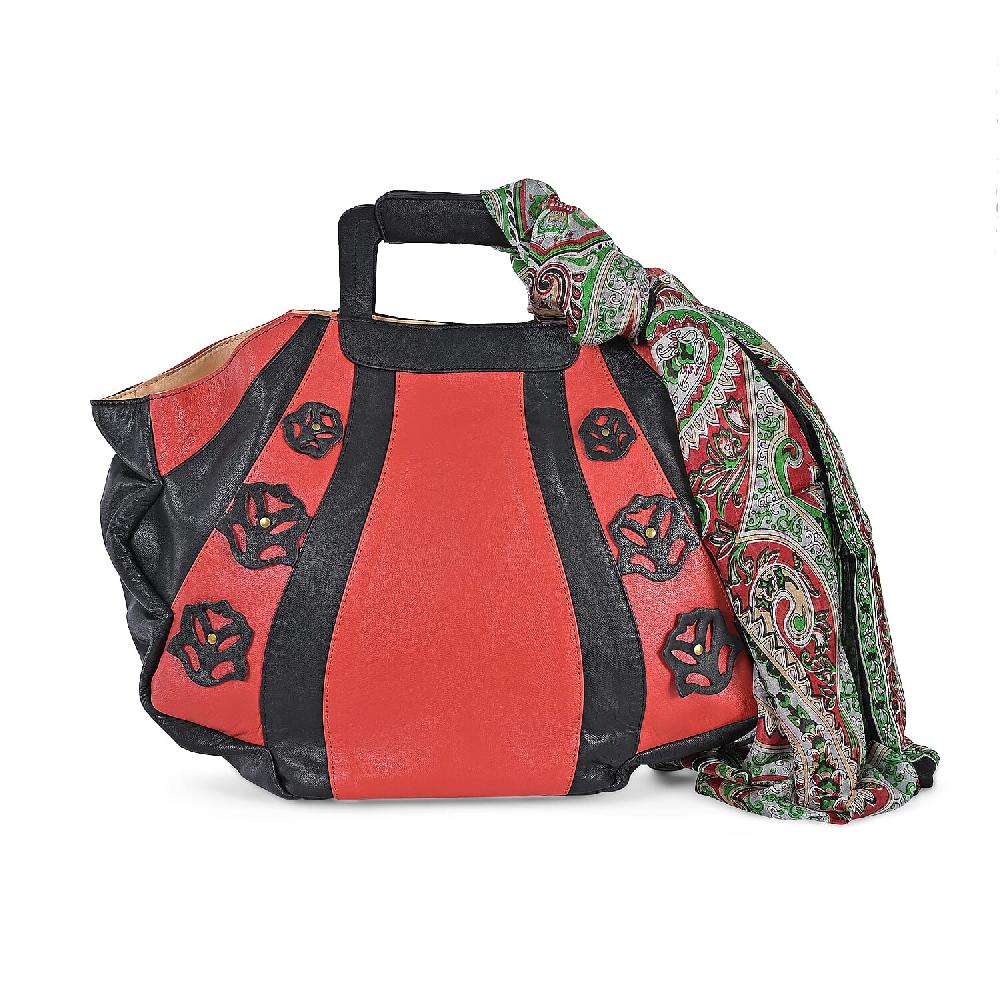 shop lc LA MAREY Red 100% Genuine Leather Tote Bag with Silk Scarf