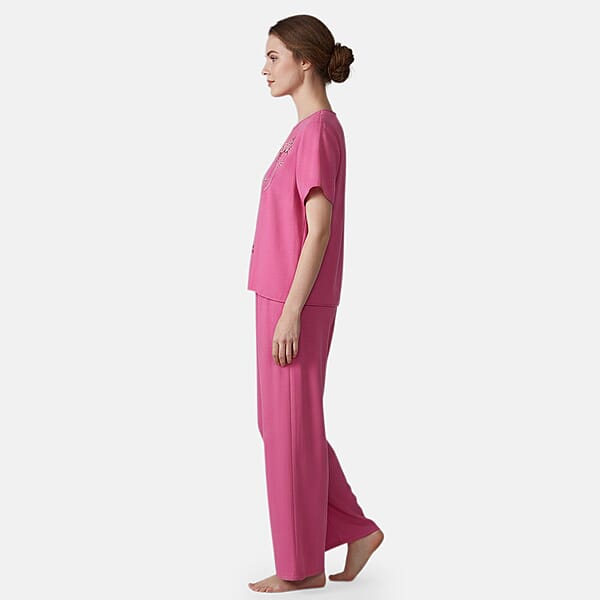 Shop Lc La Marey Rose Floral Short Sleeve Top And Wide Leg Pants - One Size Fits Most