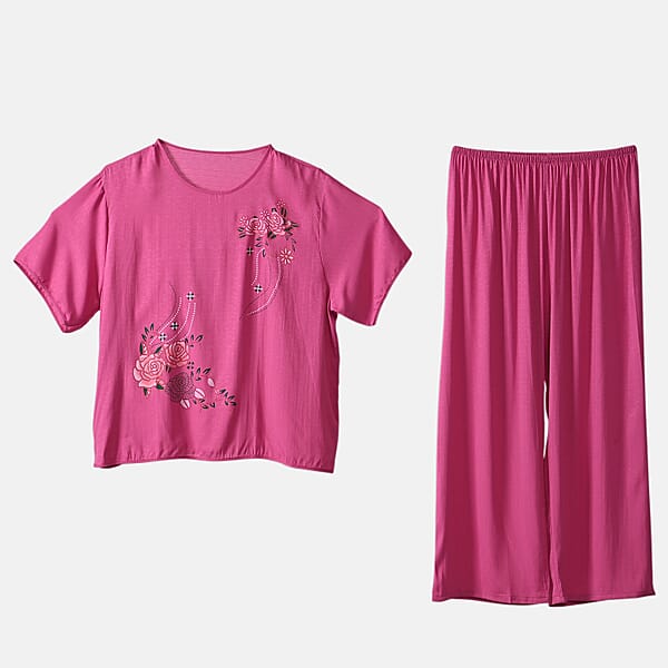 Shop Lc La Marey Rose Floral Short Sleeve Top And Wide Leg Pants - One Size Fits Most