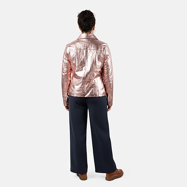 Shop Lc La Marey Rose Gold Metallic Genuine Leather Women's Jacket With Collar And Zip Front Closure - S