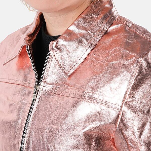 Shop Lc La Marey Rose Gold Metallic Genuine Leather Women's Jacket With Collar And Zip Front Closure - S