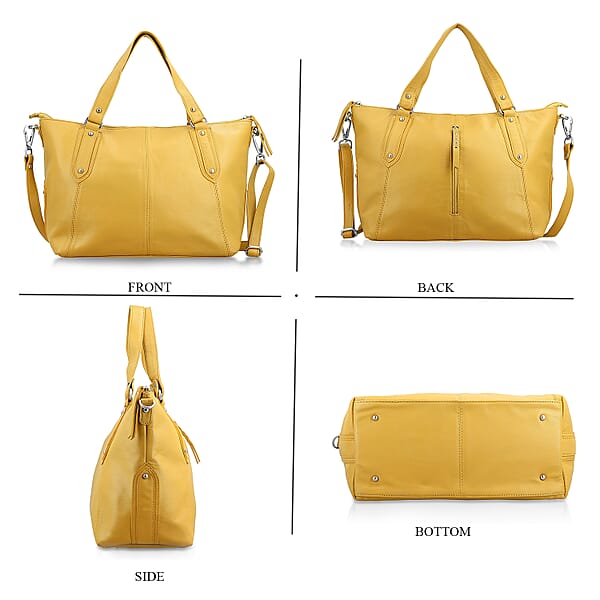Shop Lc La Marey Tan Genuine Leather Front Zipper Tote Bag