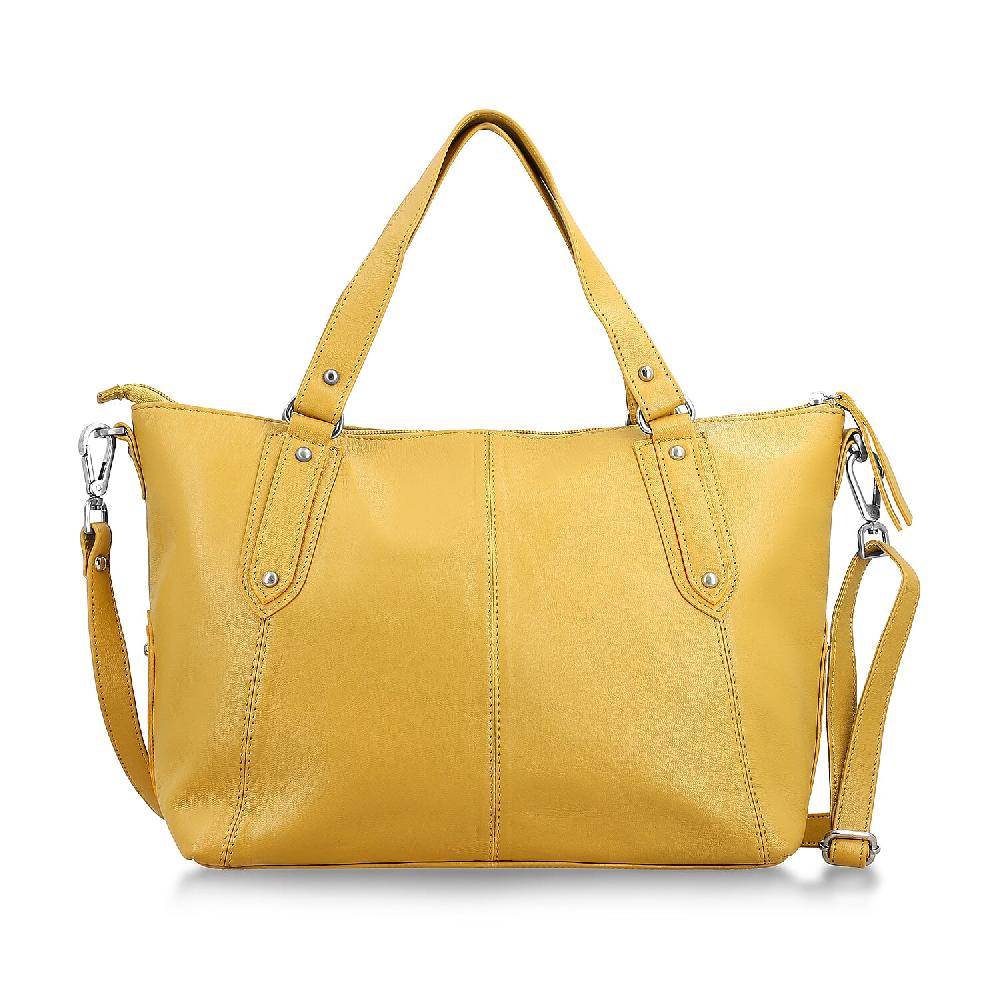 shop lc La Marey Tan Genuine Leather Front Zipper Tote Bag