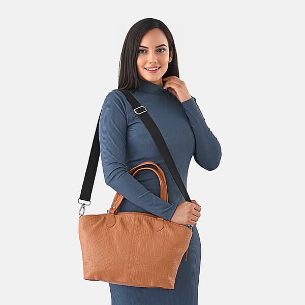 Shop Lc La Marey Tan Genuine Leather Tote Bag With Front Two Zip Pocket
