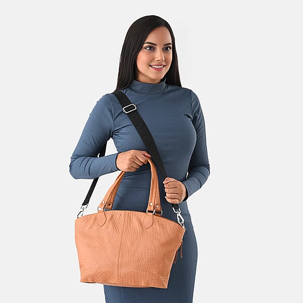 Shop Lc La Marey Tan Genuine Leather Tote Bag With Front Two Zip Pocket